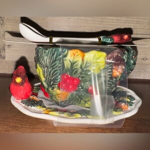 Super Cute 🥰 Red Cardinal 3 Piece Tea Set Collection by Corner Ruby Holiday